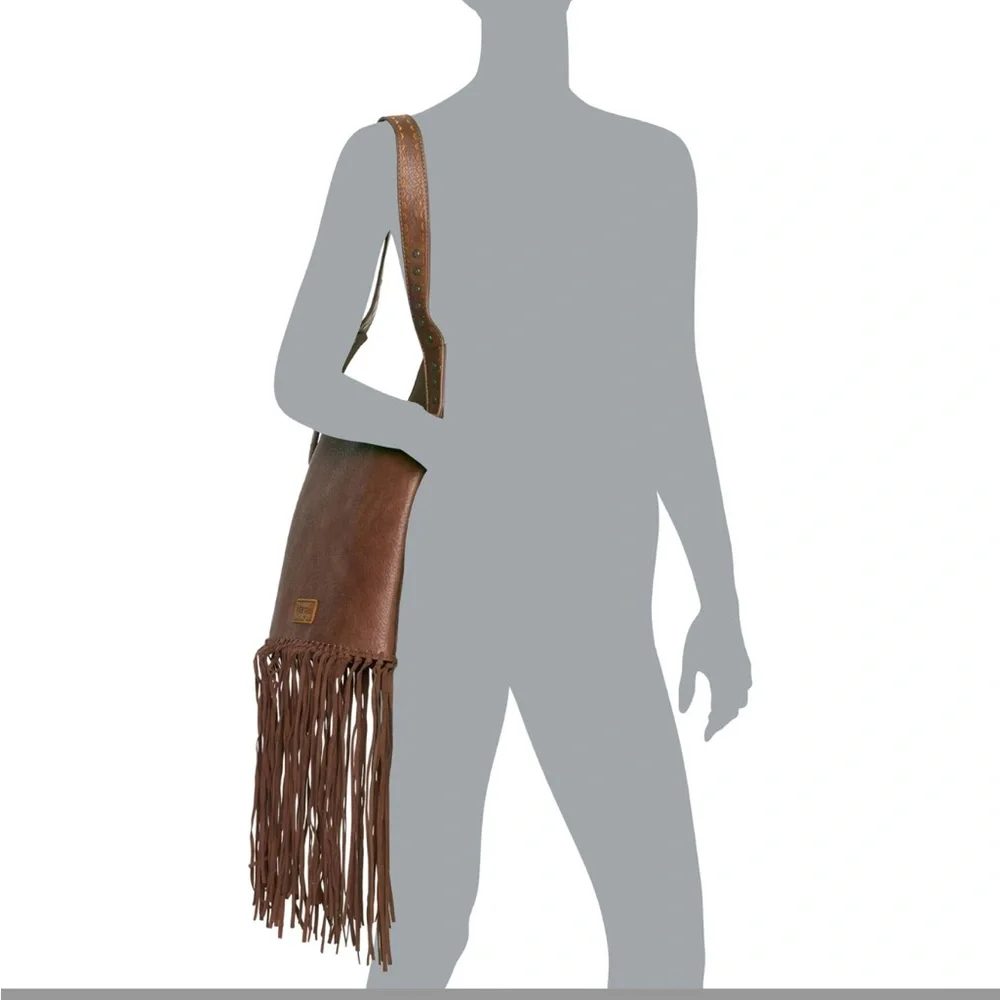 Wrangler Fringe Hobo Shoulder Bag with Studded Strap new Brown - Picture 3 of 8